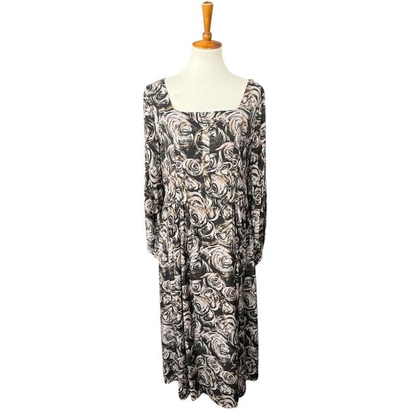 NWOT Liyan McAteer Long Sleeve Midi Abstract Floral Workwear Dress Size 12 - Picture 1 of 8